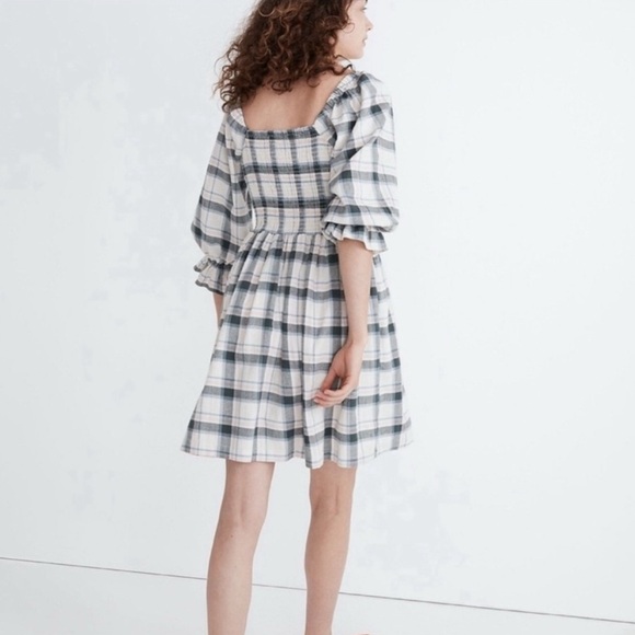 Madewell Lucie Elbow-Sleeve Smocked Plaid Mini Dress – Women’s Large NWT - Picture 2 of 8